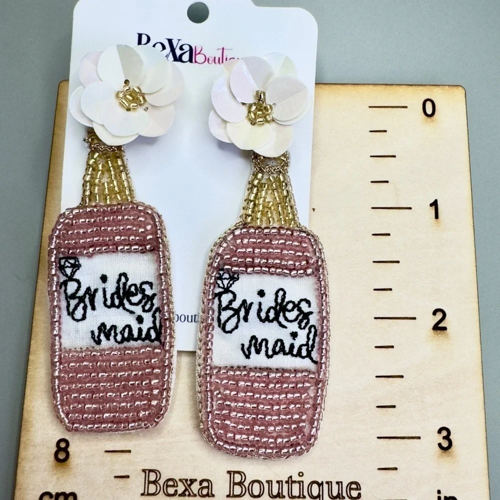 Beaded Bridesmaid Earrings - Pink and Gold